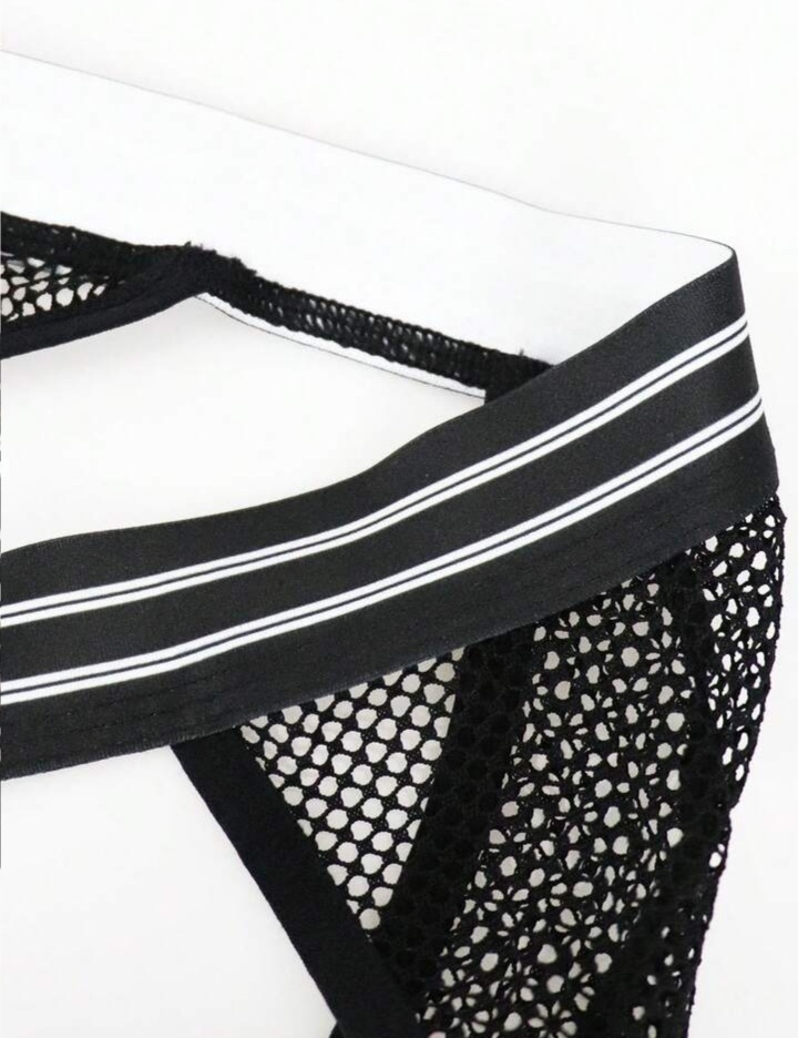 Men's Hollow-Out Contrast Stripe Briefs Thong Jockstrap